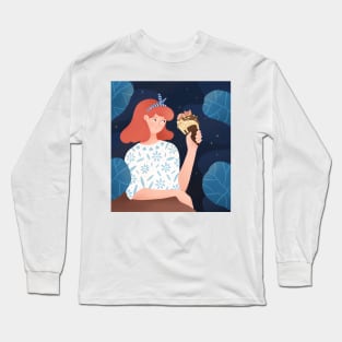 Cute girl with ice cream plants and cats, version 2 Long Sleeve T-Shirt
